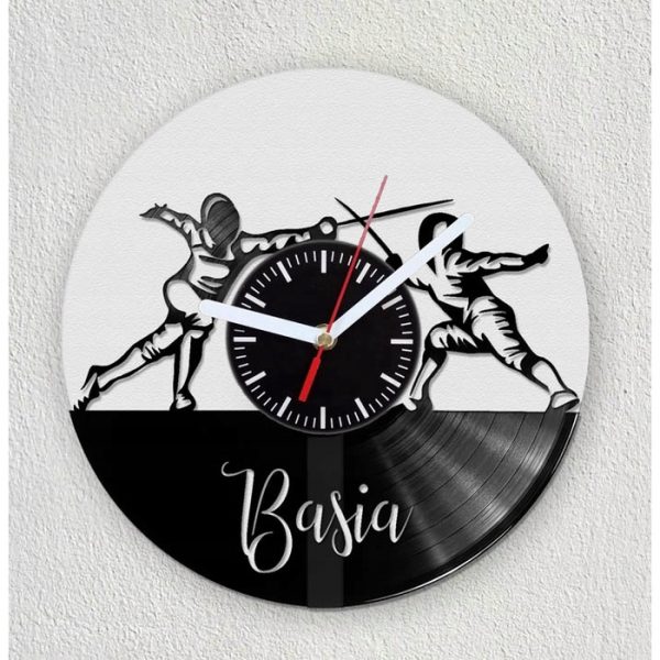 Szermierka Twój text sport Zegar z płyty winylowej
